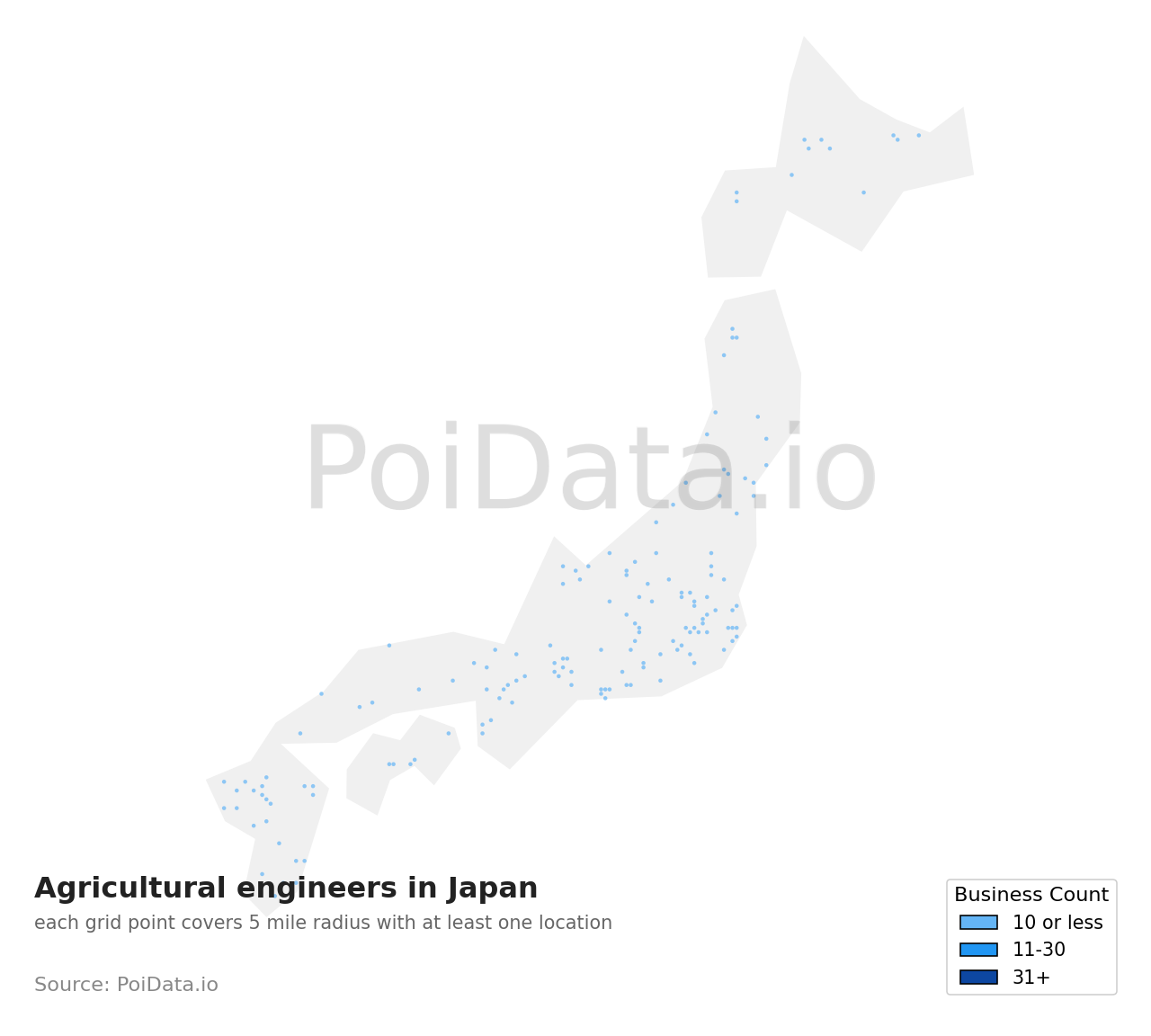 Agricultural engineer density map for Japan