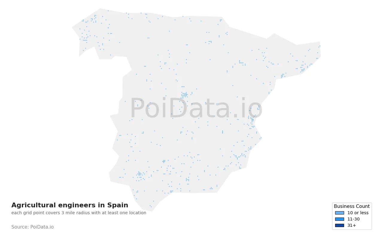Agricultural engineer density map for Spain
