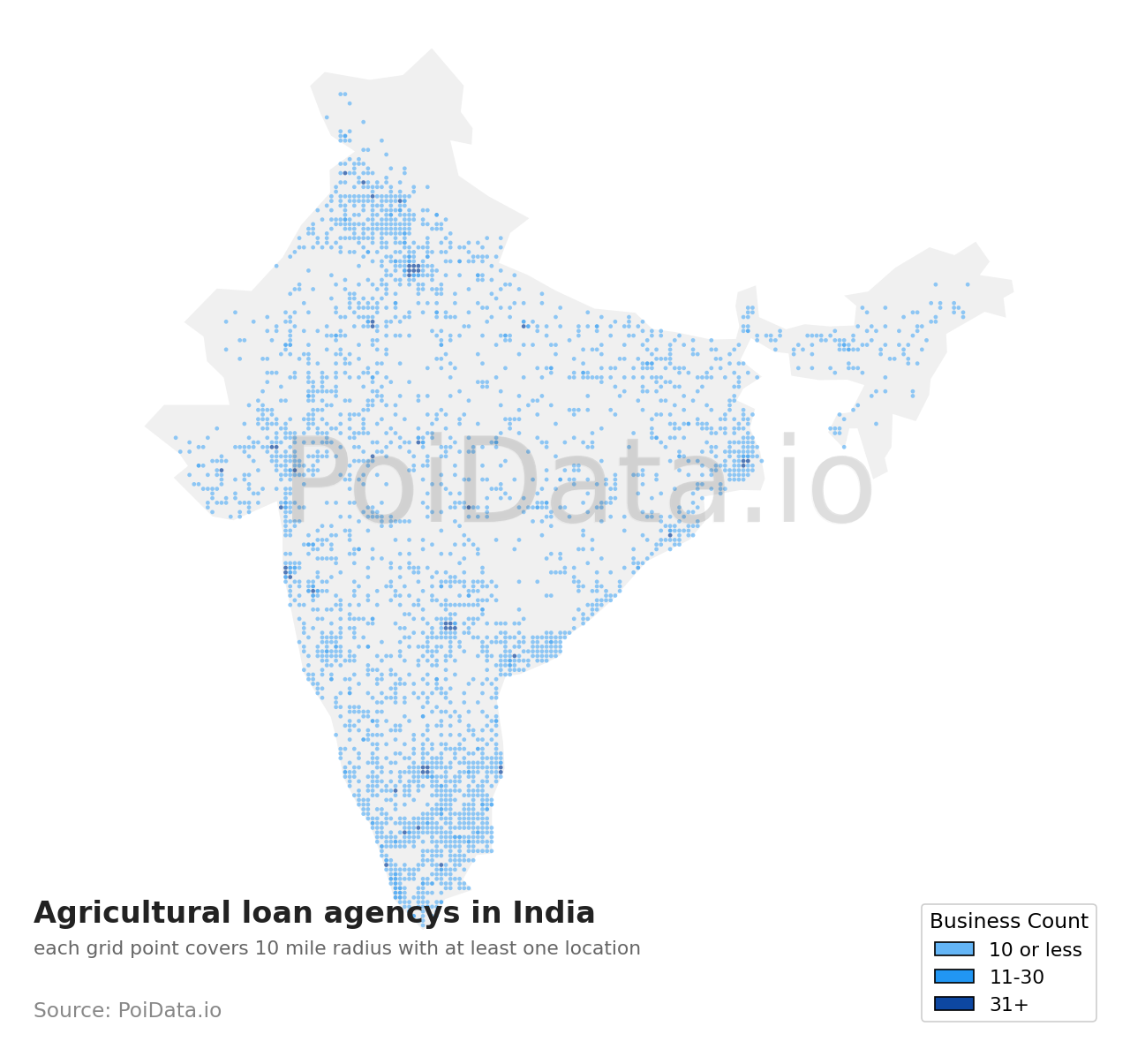 Agricultural loan agency density map for India
