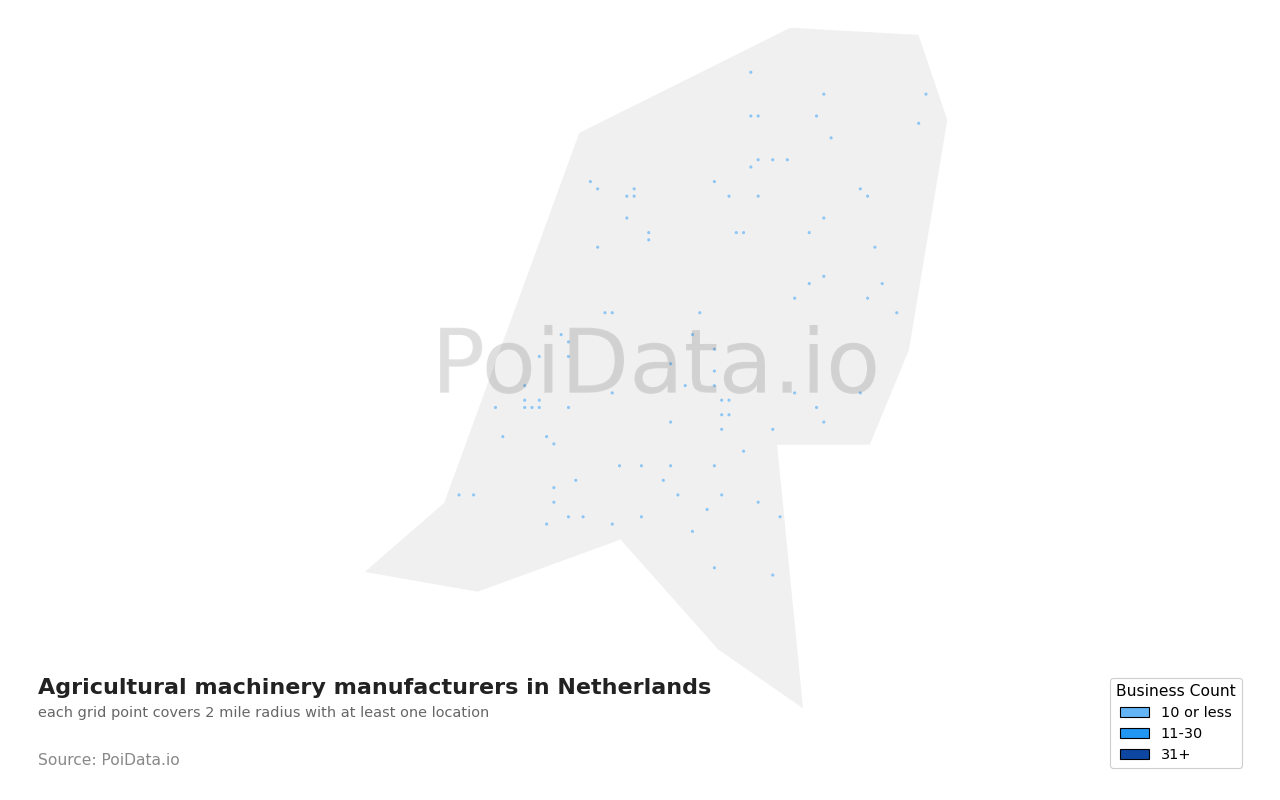 Agricultural machinery manufacturer density map for Netherlands