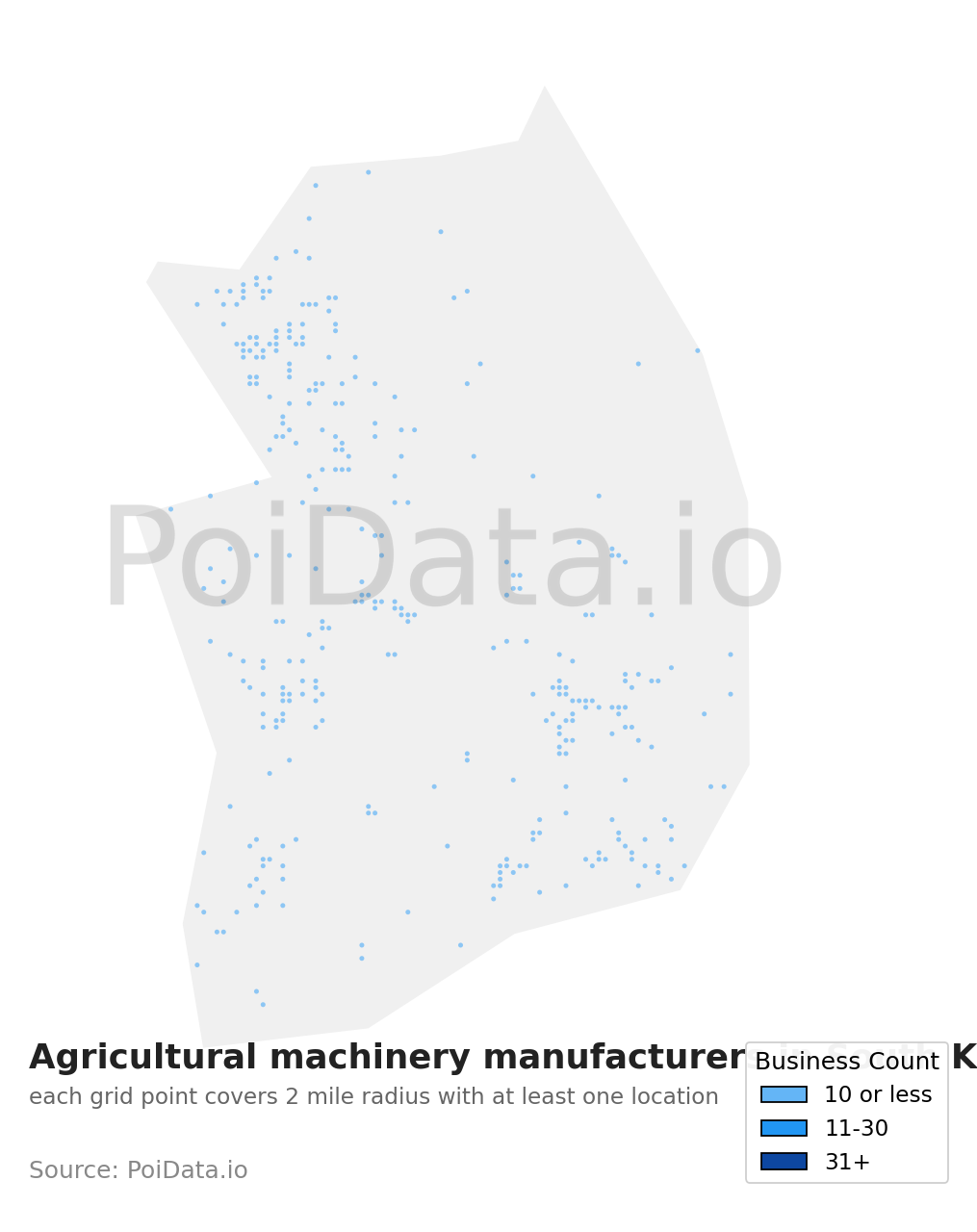 Agricultural machinery manufacturer density map for South Korea