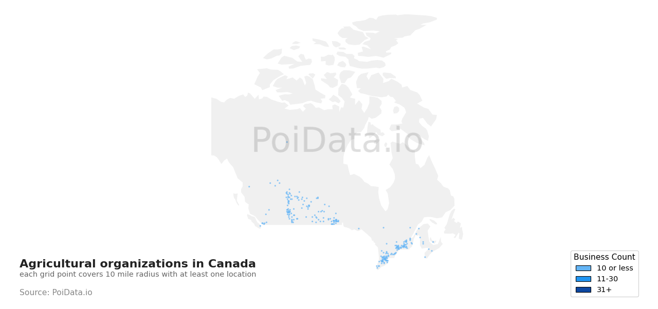 Agricultural organization density map for Canada