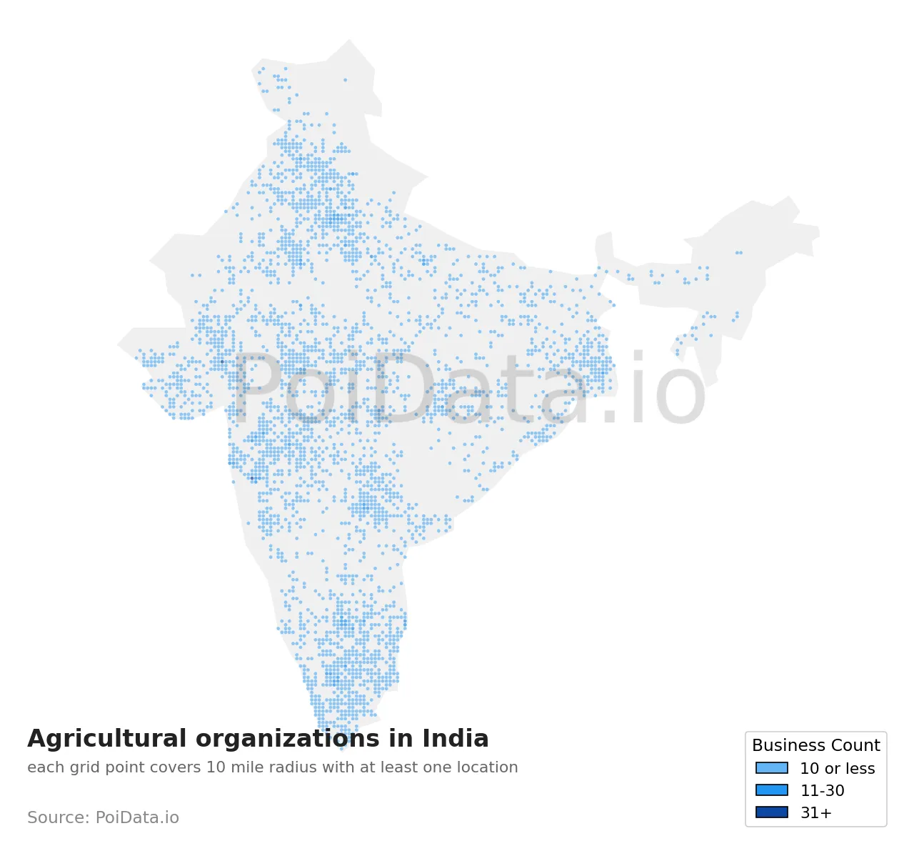 Agricultural organization density map for India
