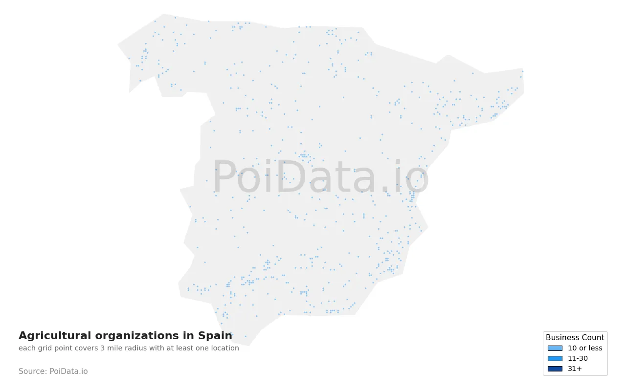 Agricultural organization density map for Spain