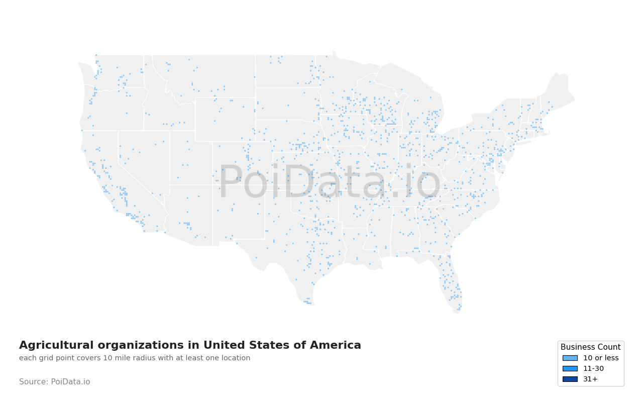 Agricultural organization density map for United States