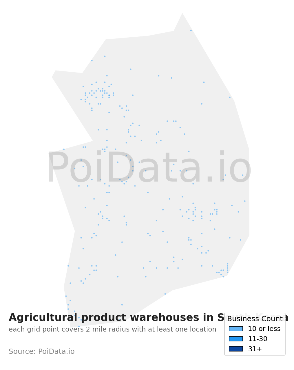 Agricultural product warehouse density map for South Korea