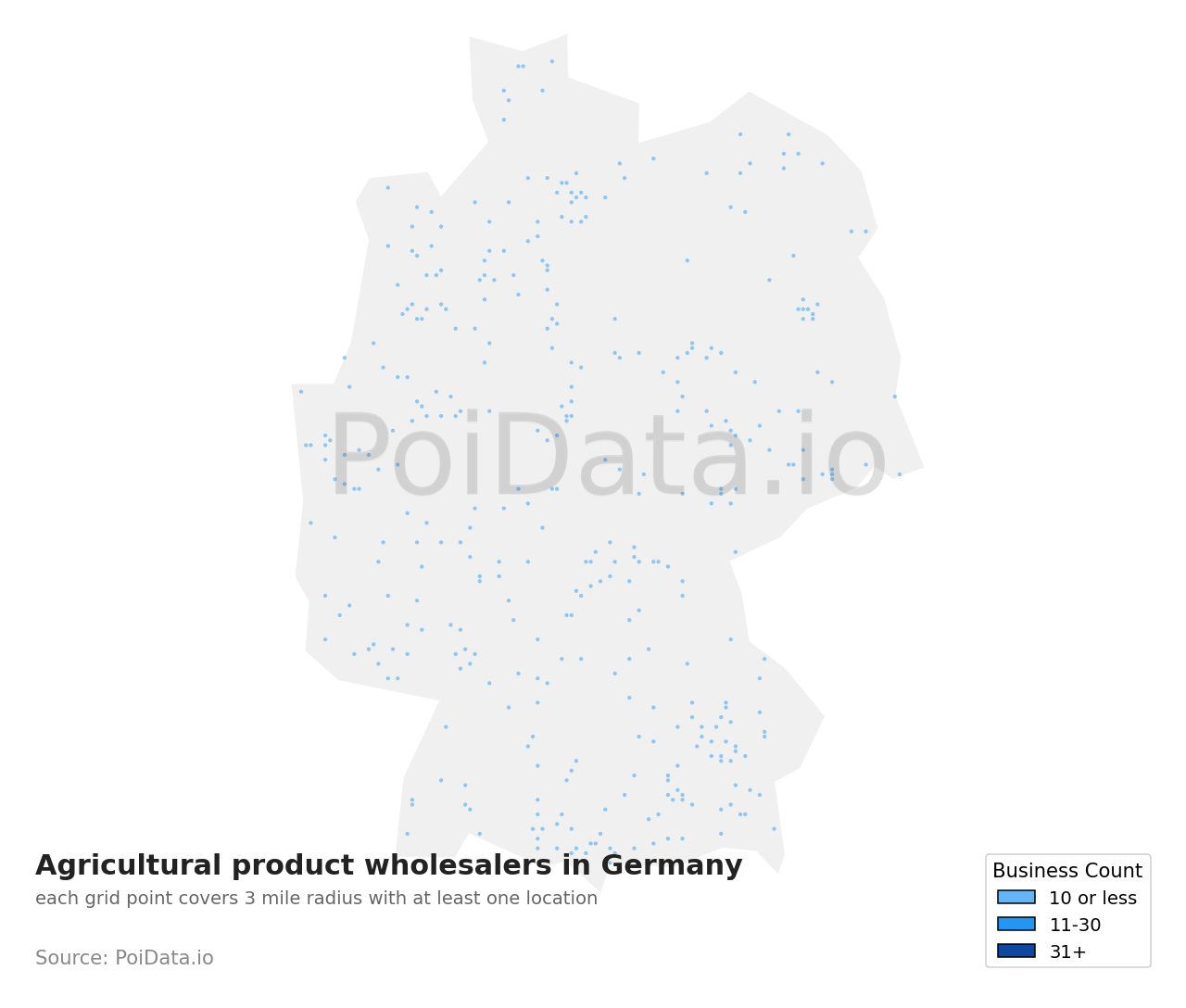 Agricultural product wholesaler density map for Germany