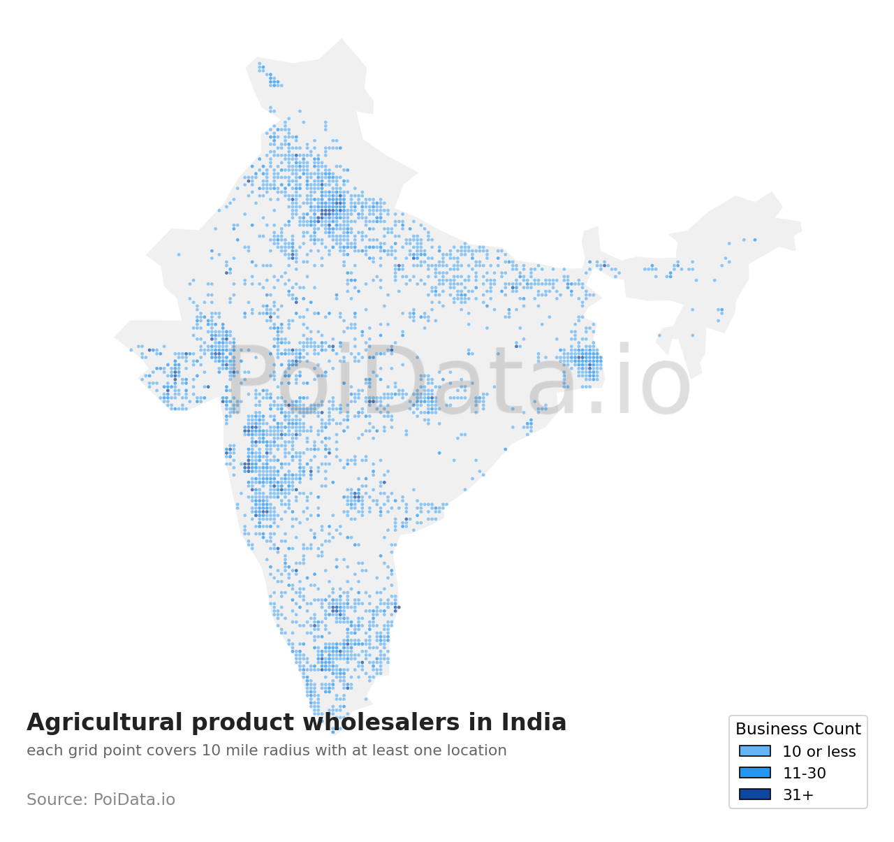 Agricultural product wholesaler density map for India