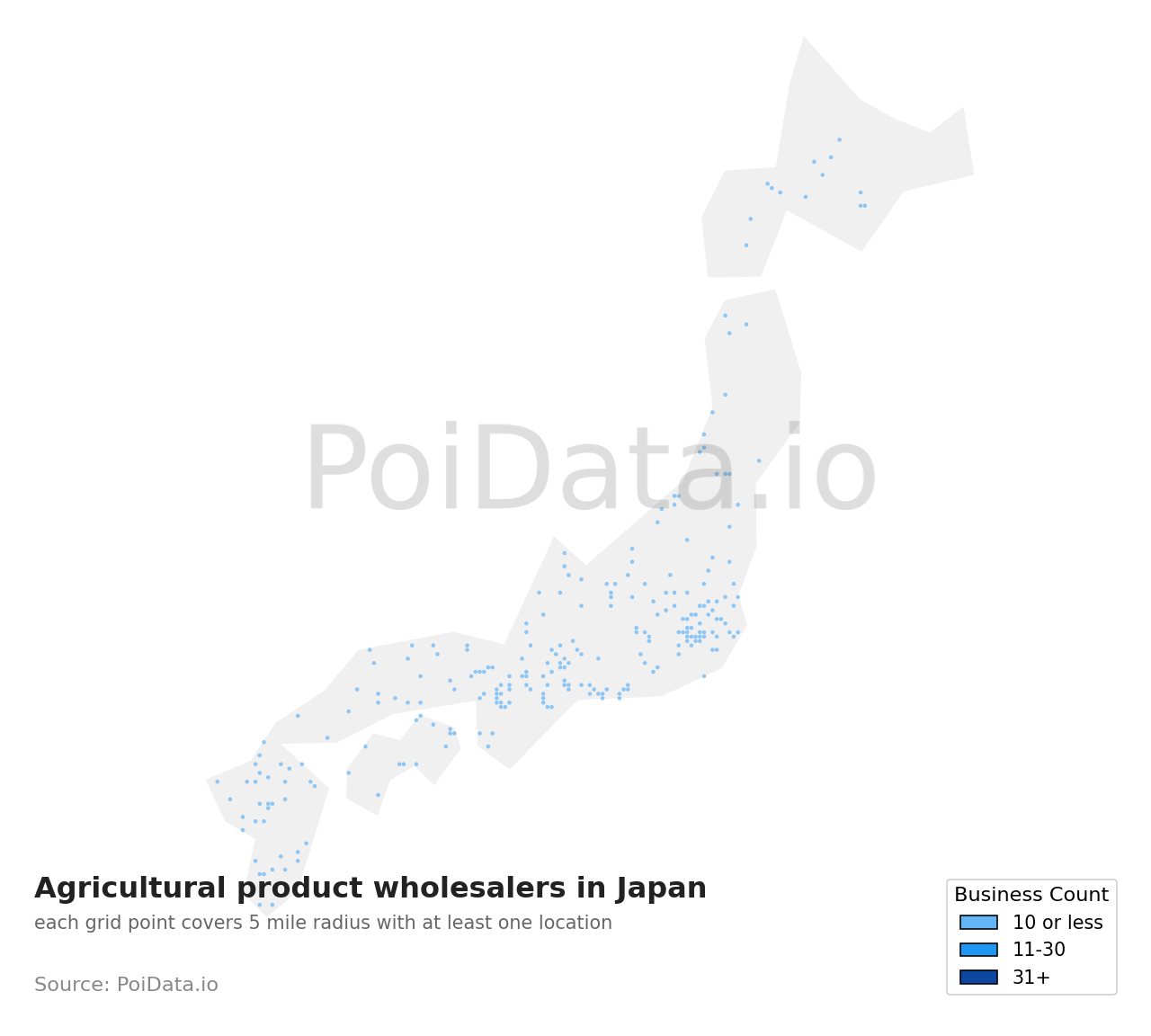 Agricultural product wholesaler density map for Japan