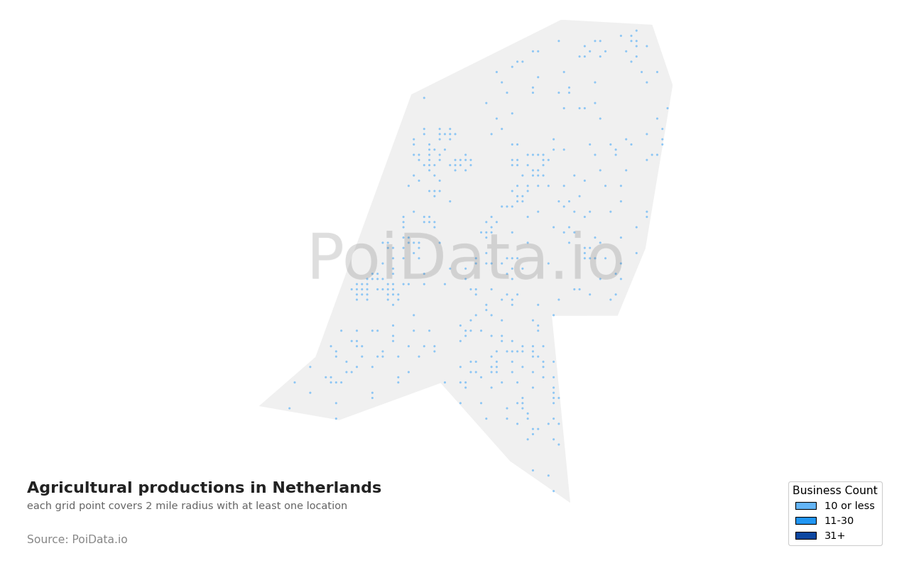 Agricultural production density map for Netherlands