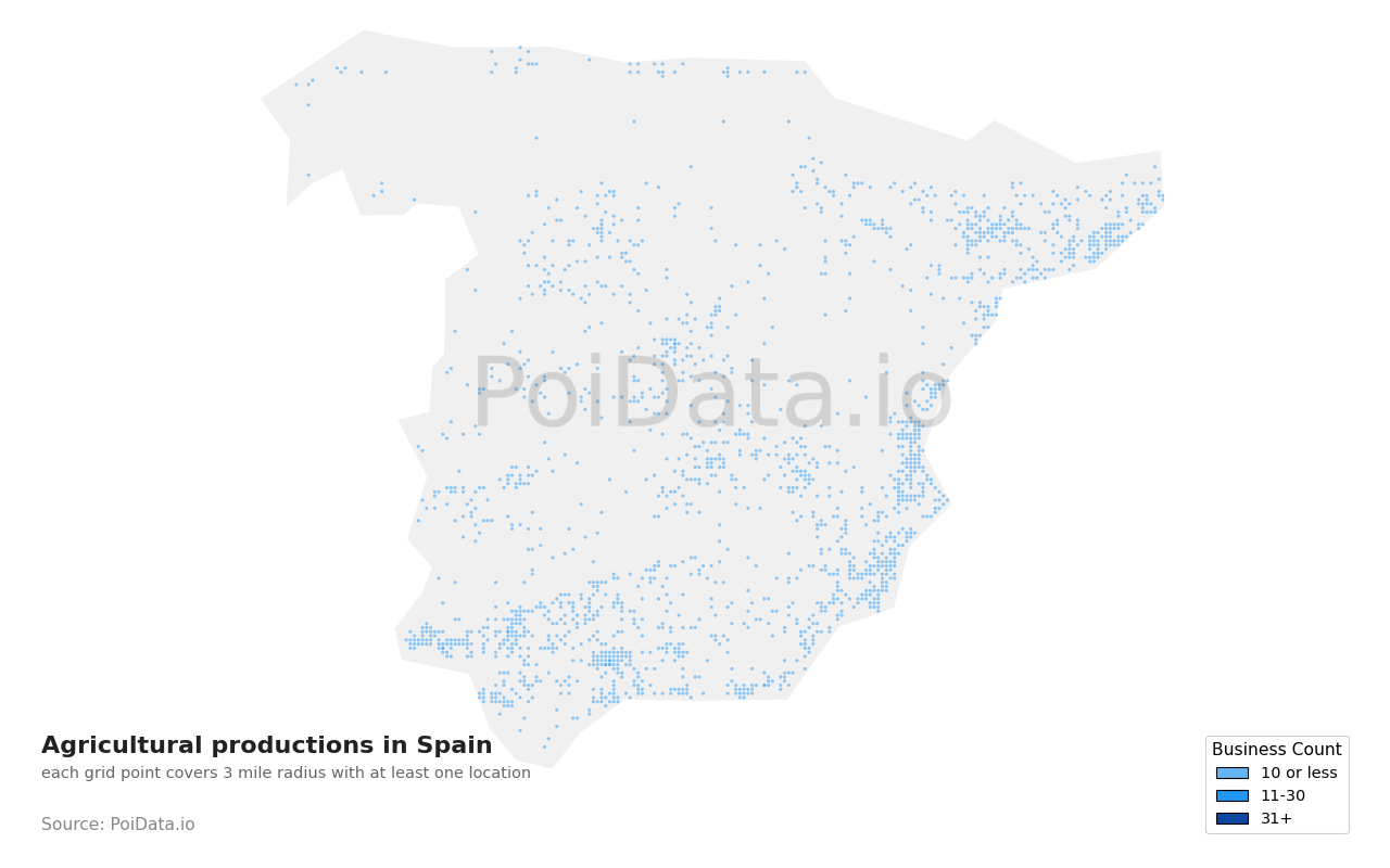 Agricultural production density map for Spain