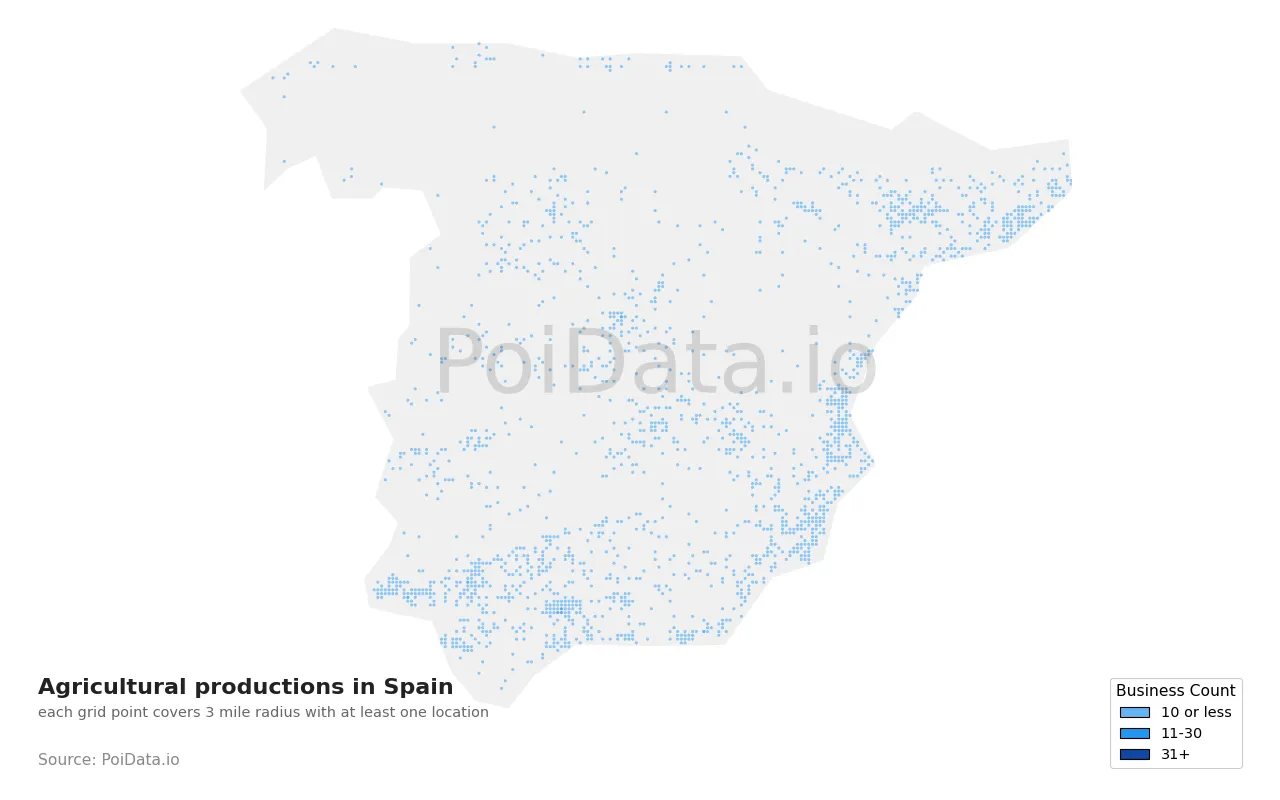 Agricultural production density map for Spain