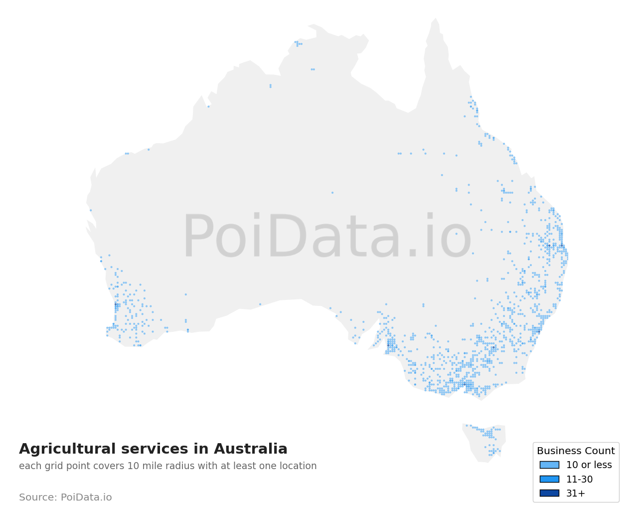 Agricultural service density map for Australia