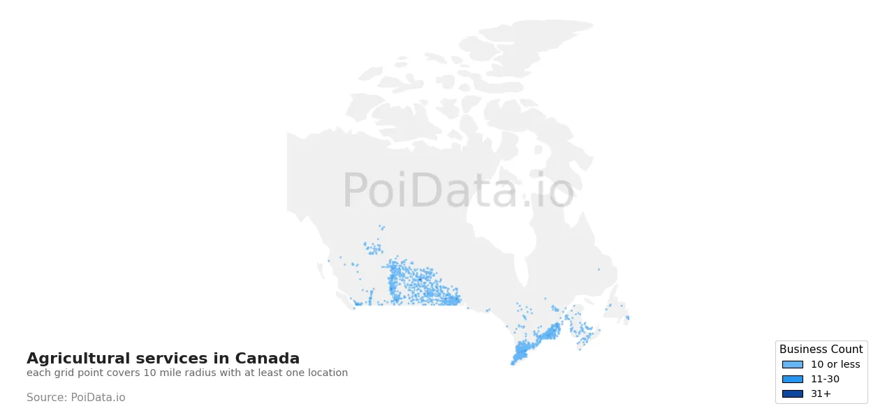 Agricultural service density map for Canada