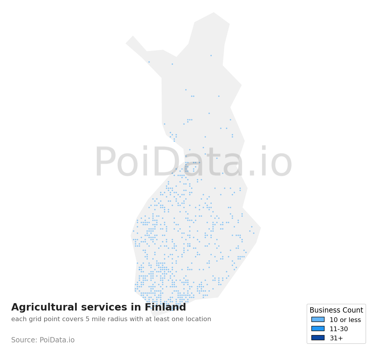 Agricultural service density map for Finland