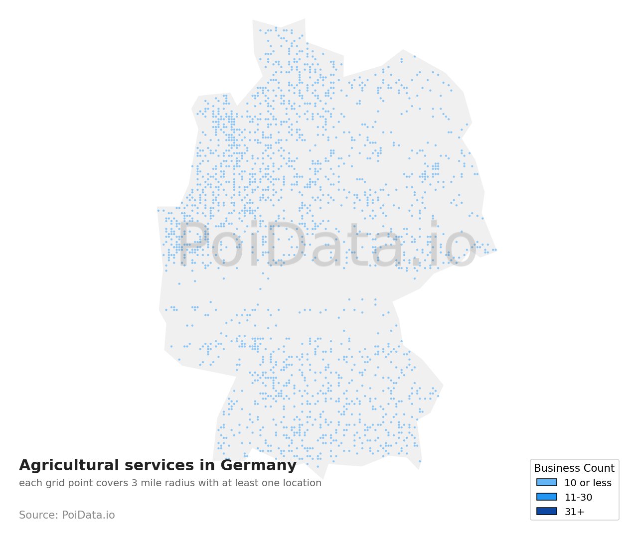 Agricultural service density map for Germany
