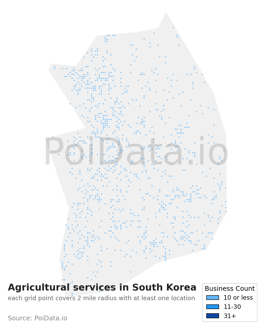 Agricultural service density map for South Korea
