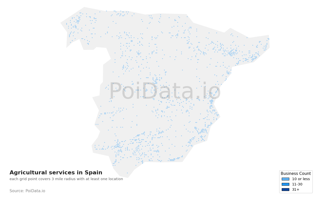 Agricultural service density map for Spain