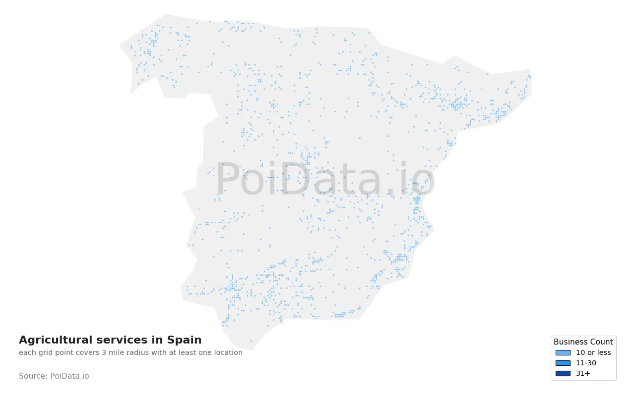 Agricultural service density map for Spain
