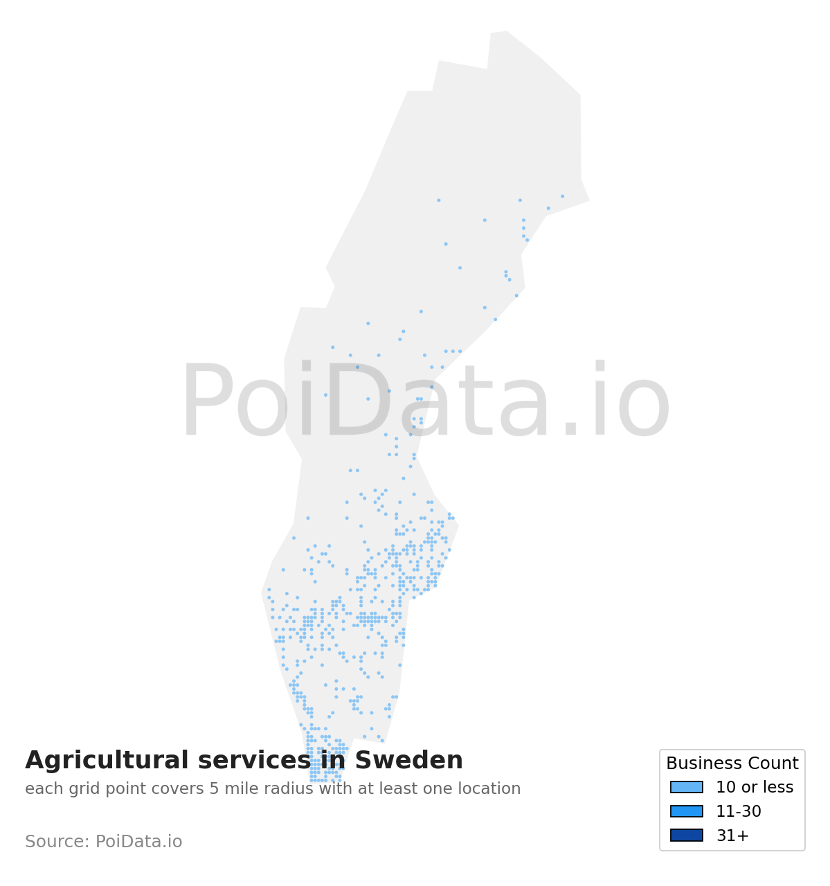 Agricultural service density map for Sweden