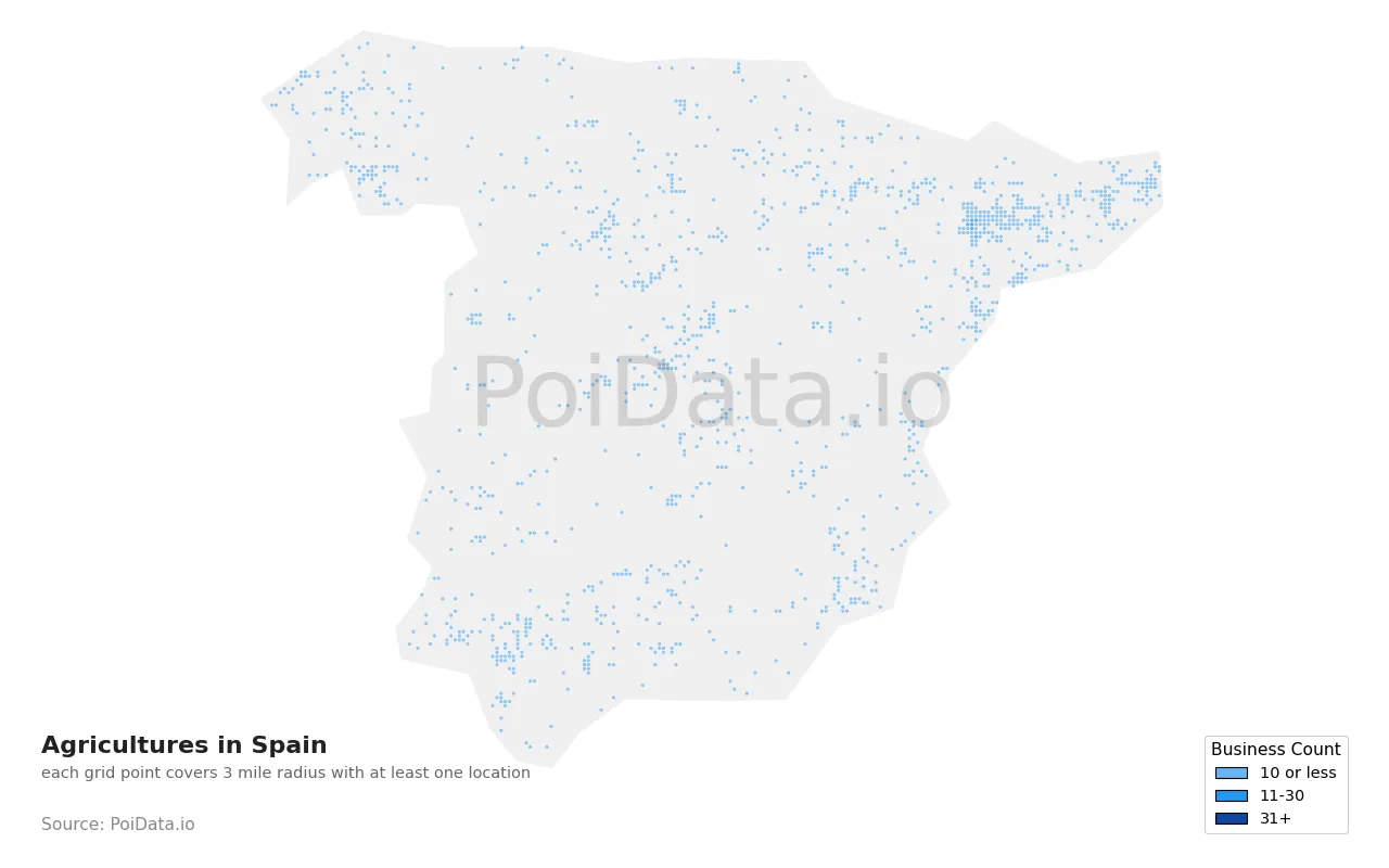 Agriculture density map for Spain