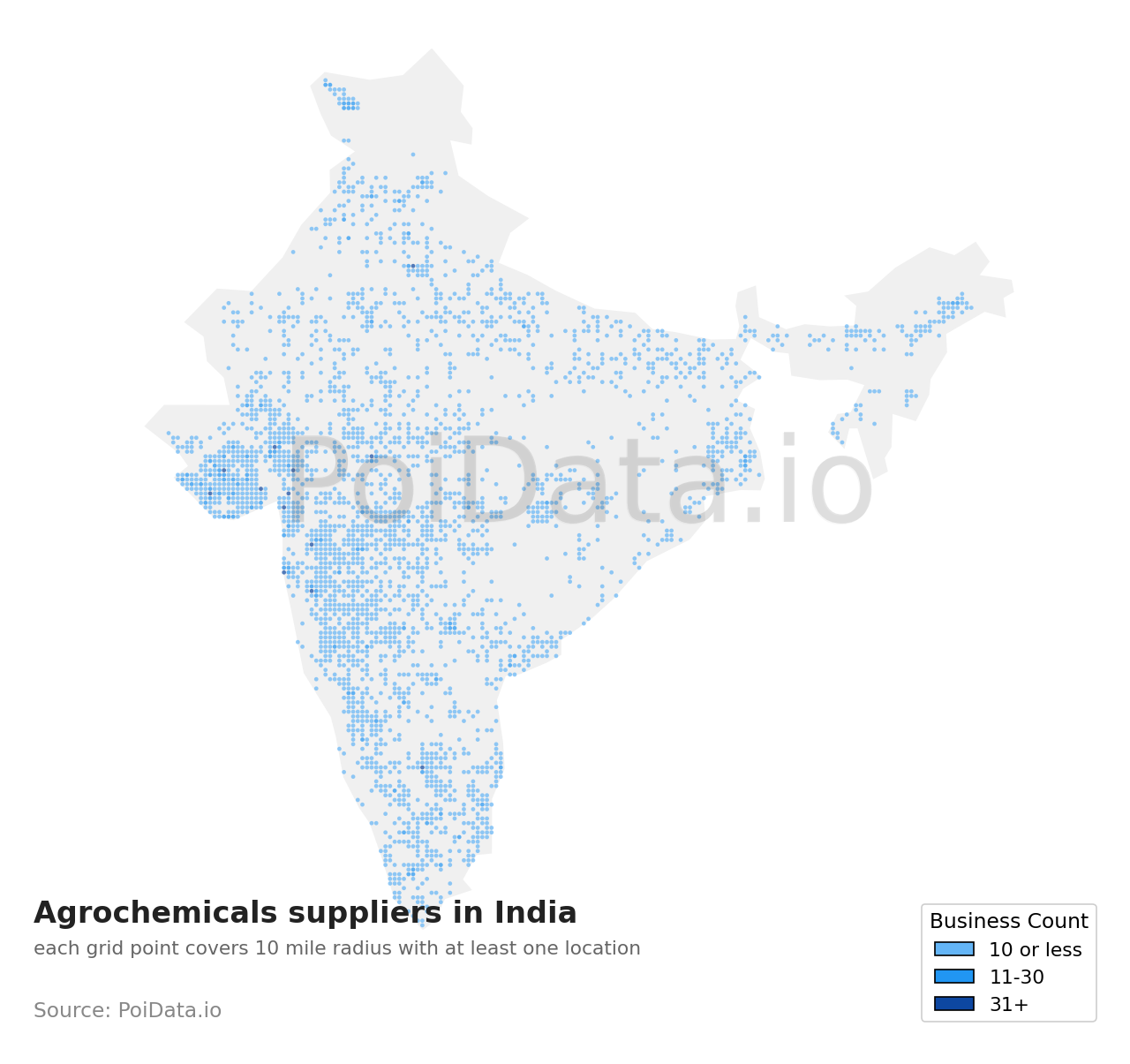 Agrochemicals supplier density map for India