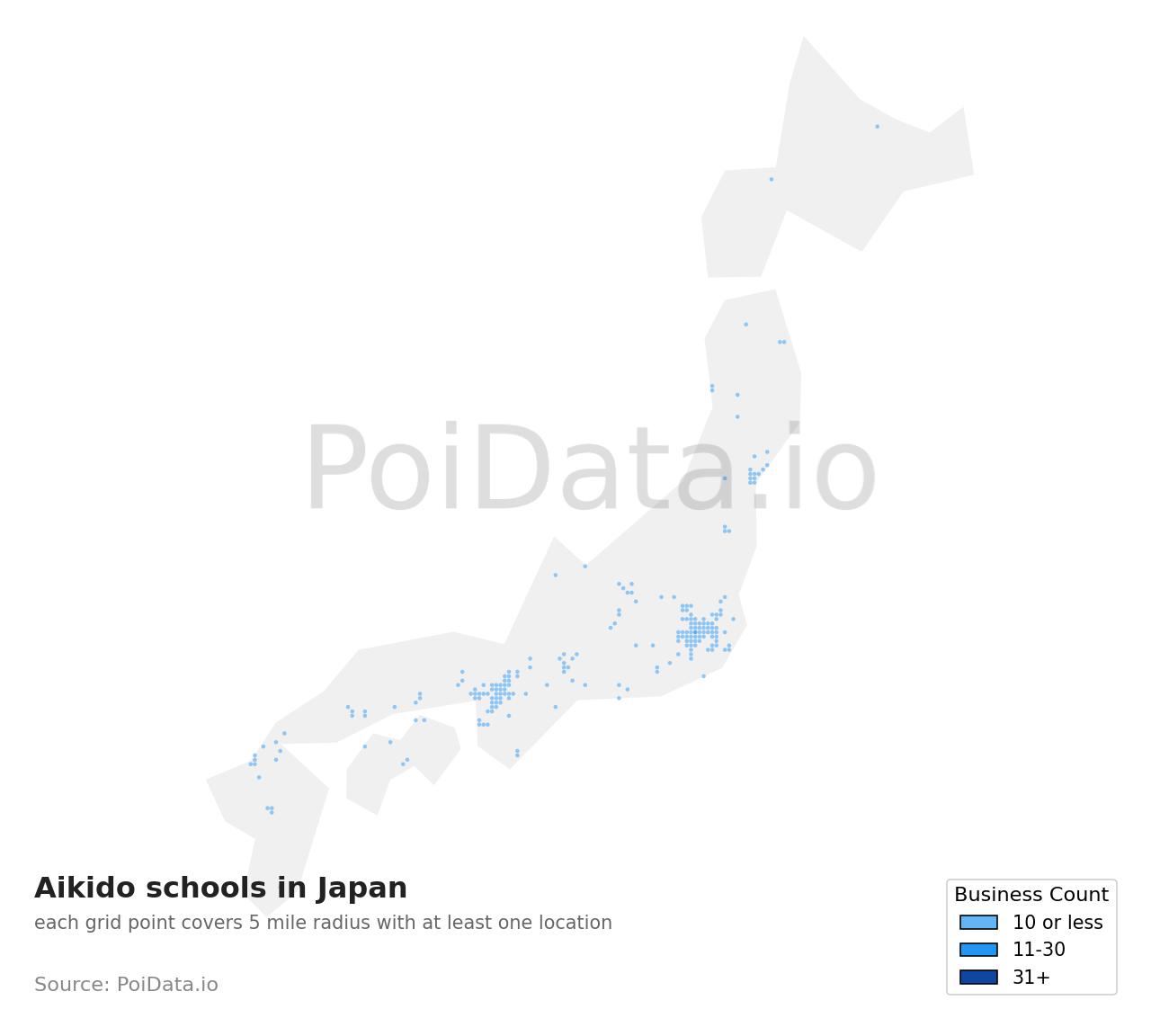 Aikido school density map for Japan