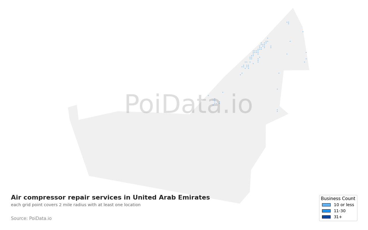 Air compressor repair service density map for United Arab Emirates