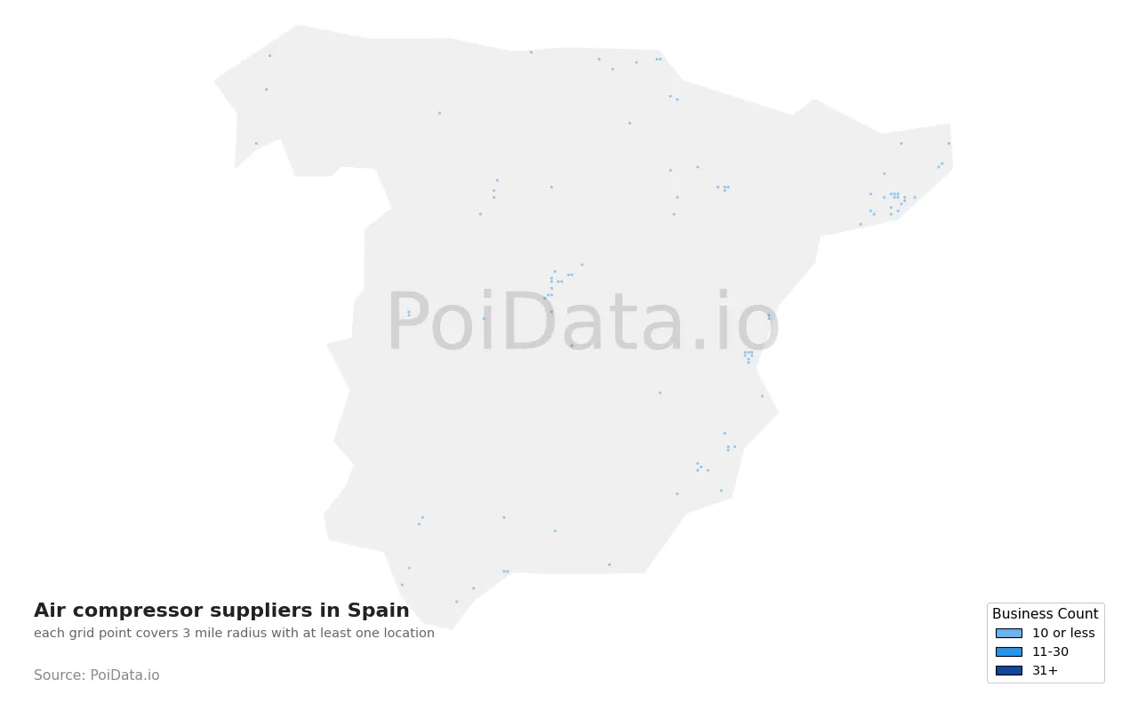 Air compressor supplier density map for Spain