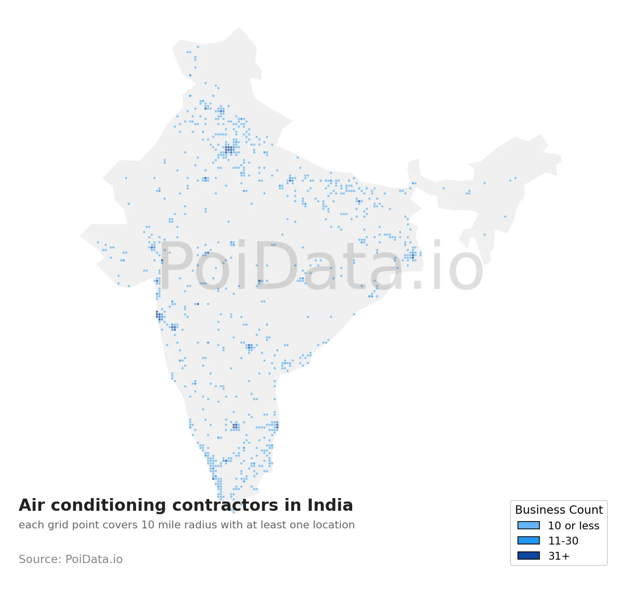 Air conditioning contractor density map for India