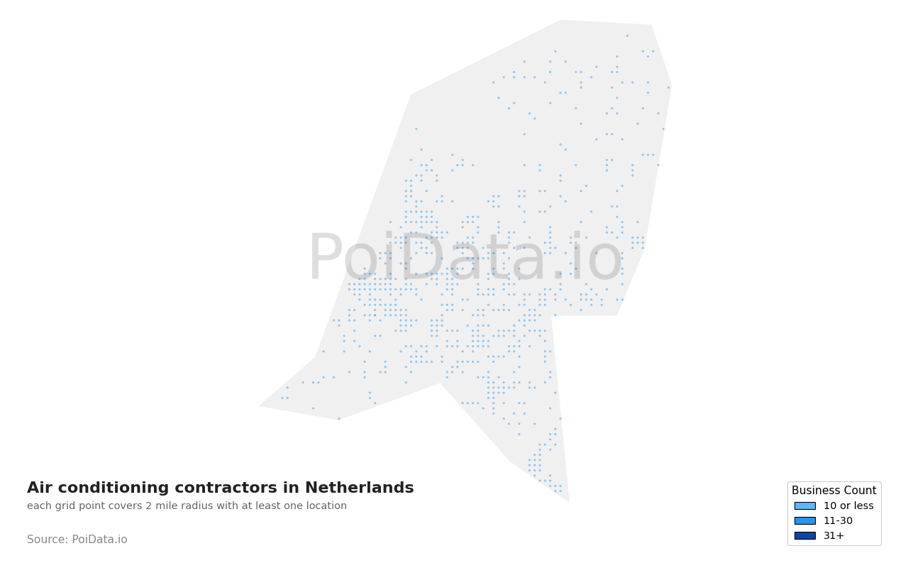 Air conditioning contractor density map for Netherlands