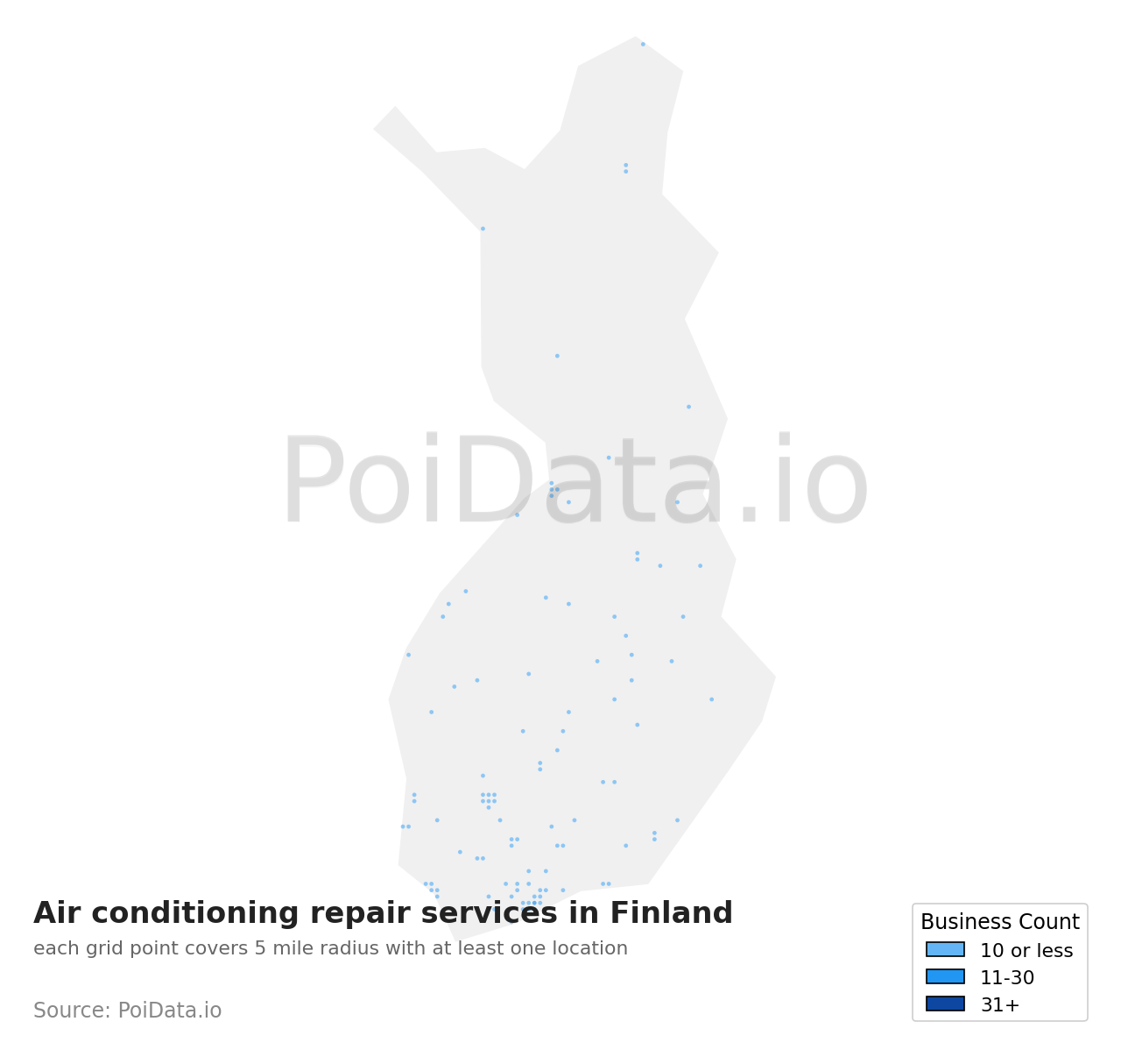 Air conditioning repair service density map for Finland