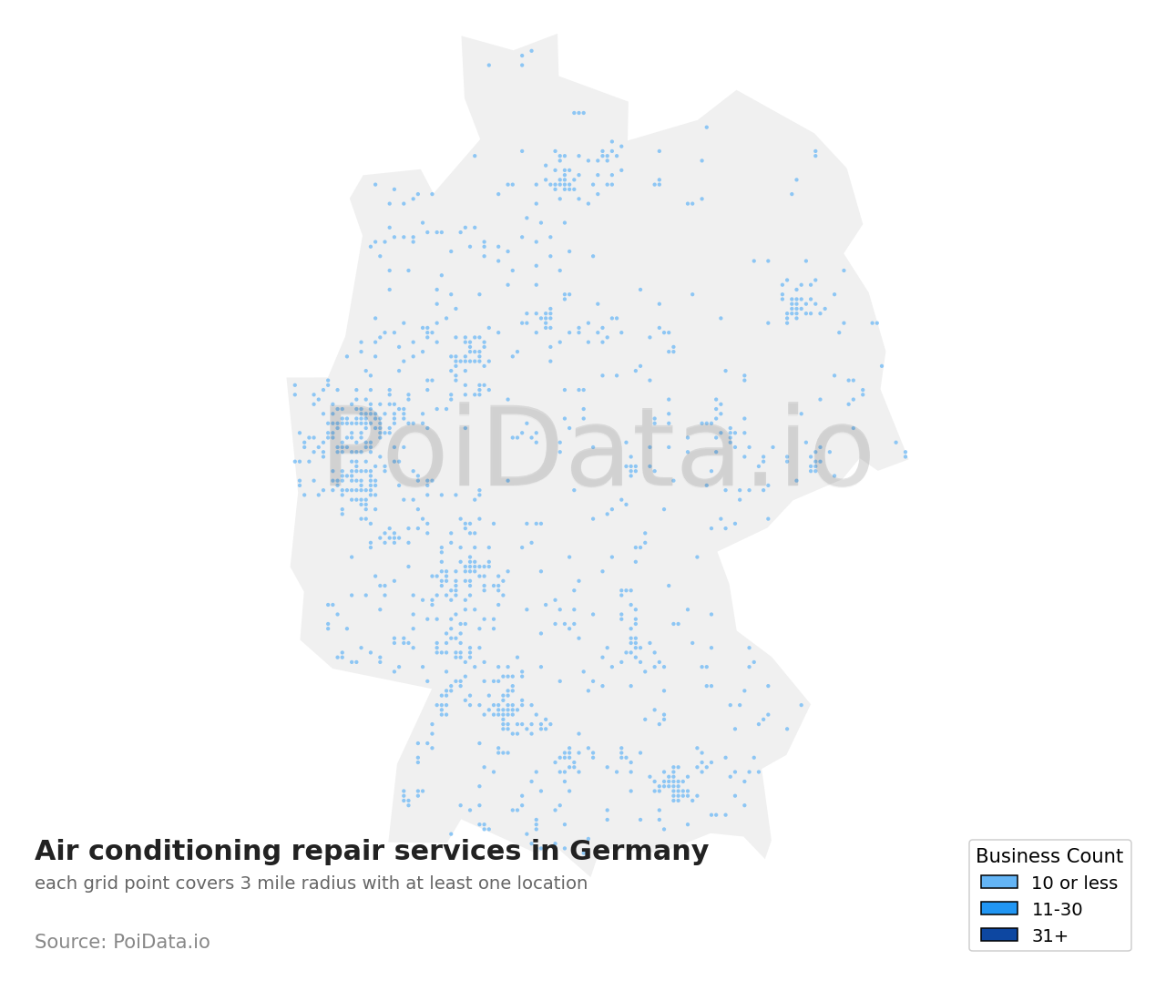 Air conditioning repair service density map for Germany