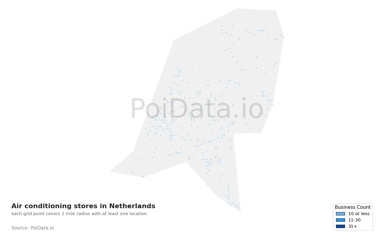 Air conditioning store density map for Netherlands