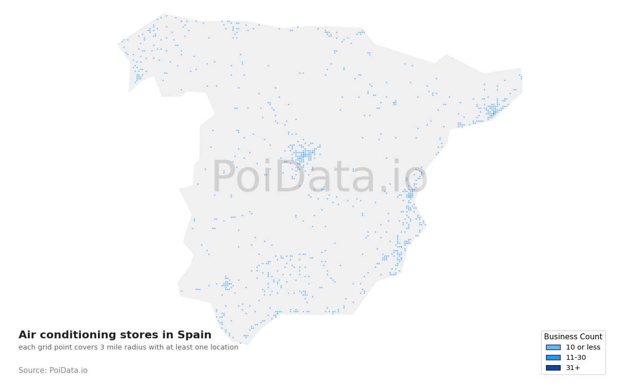 Air conditioning store density map for Spain