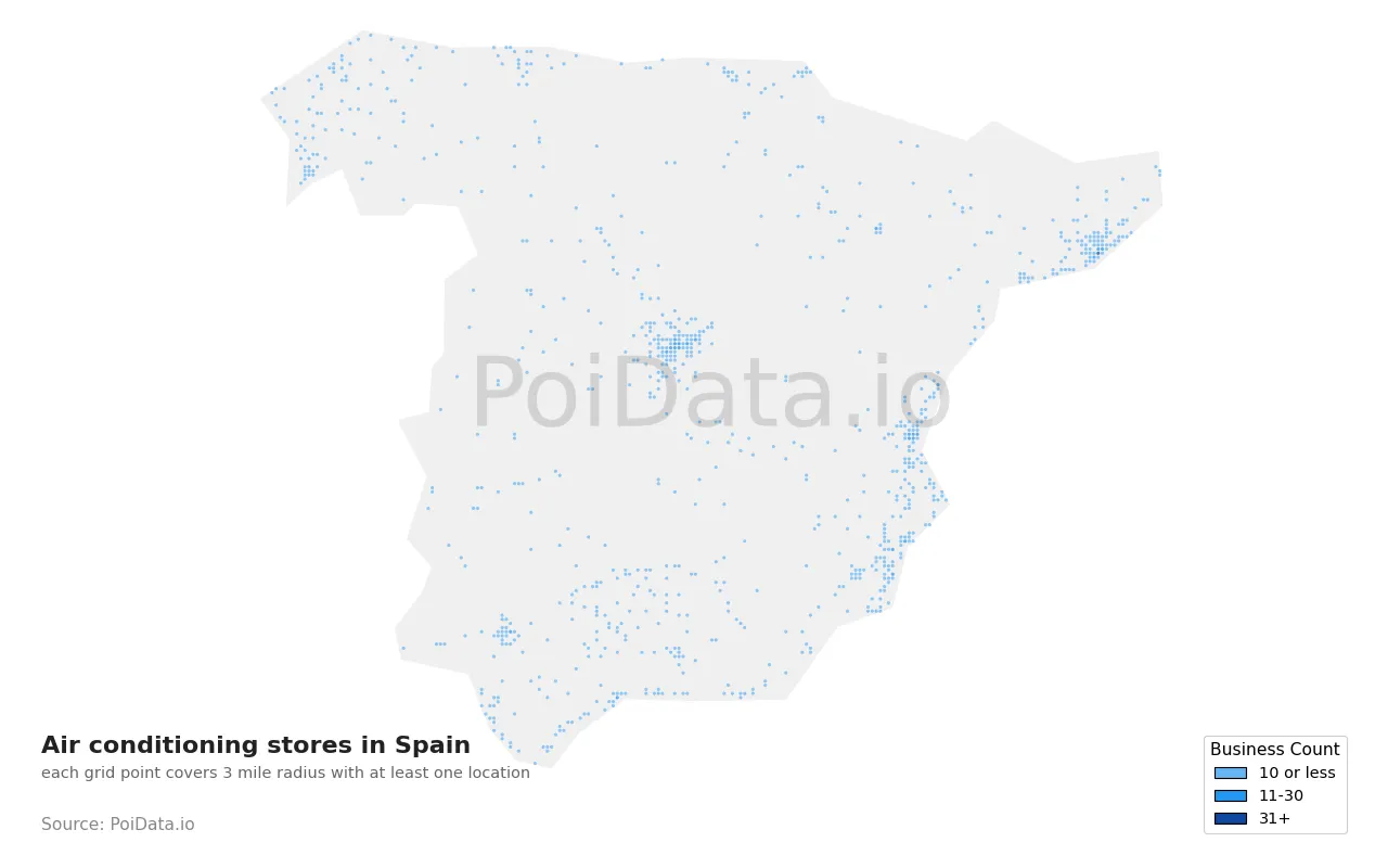 Air conditioning store density map for Spain