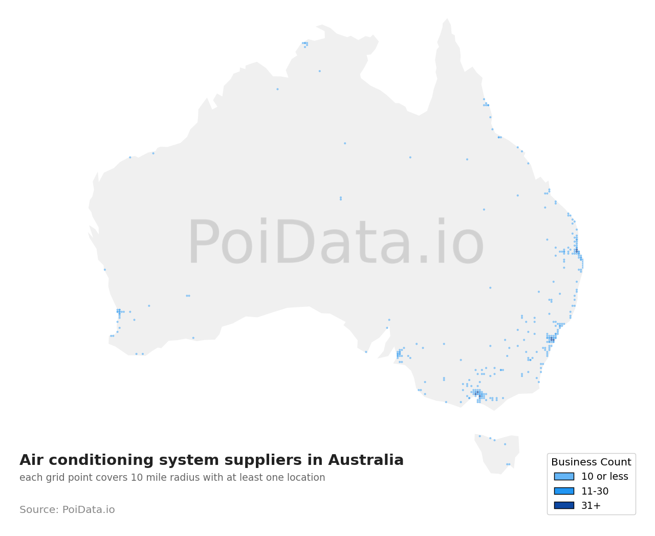 Air conditioning system supplier density map for Australia