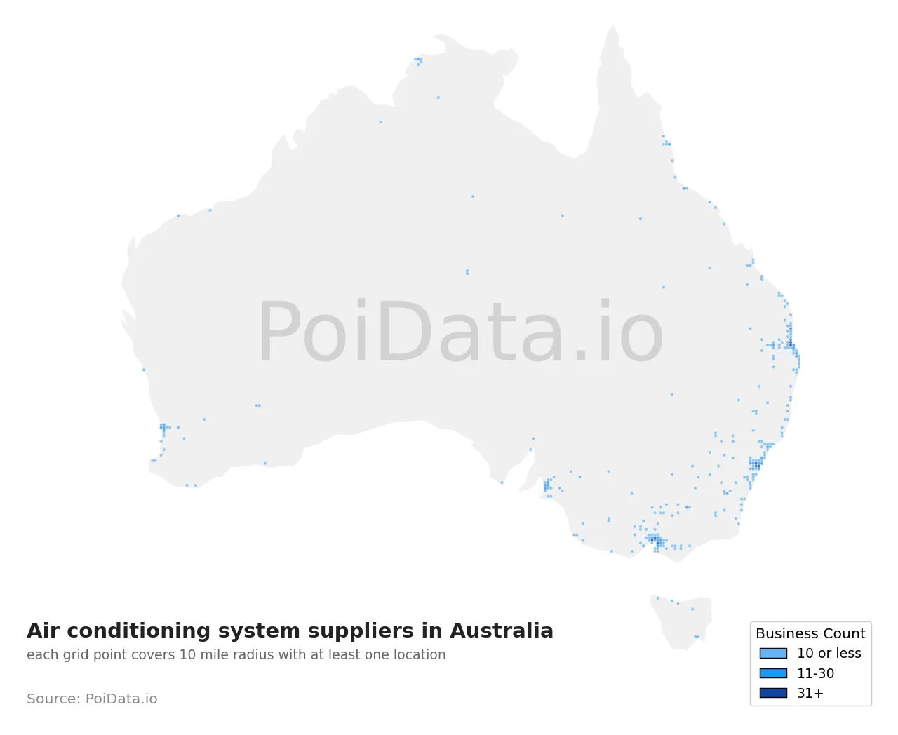 Air conditioning system supplier density map for Australia