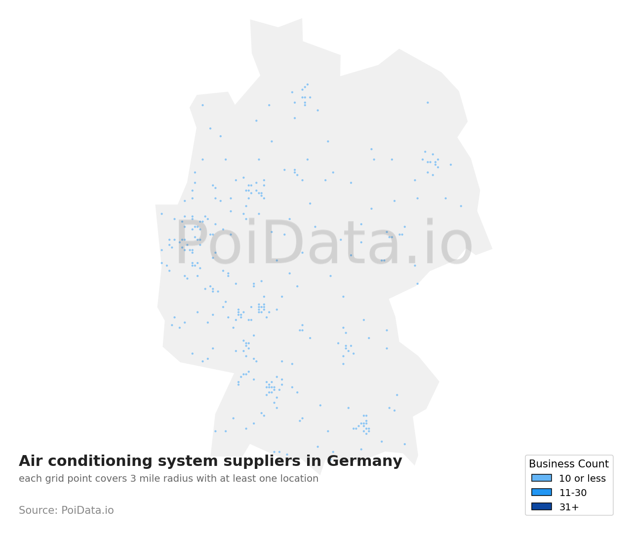Air conditioning system supplier density map for Germany