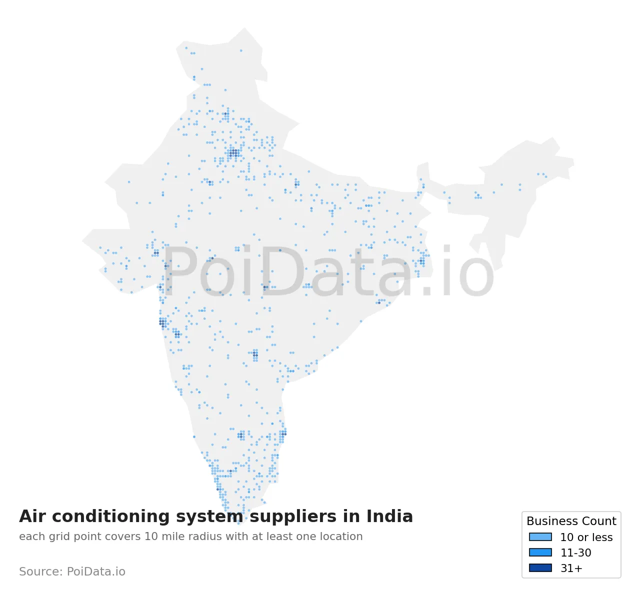 Air conditioning system supplier density map for India