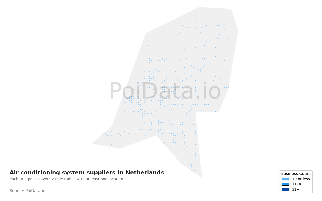 Air conditioning system supplier density map for Netherlands