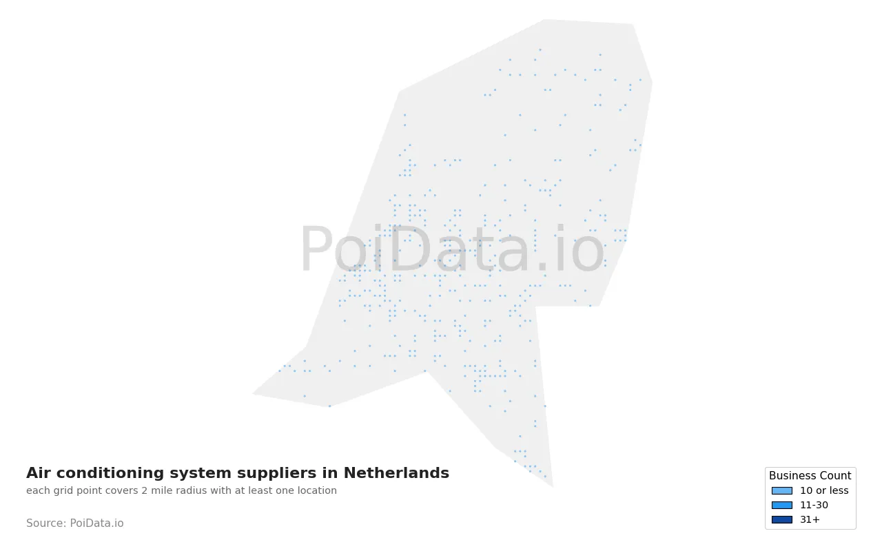 Air conditioning system supplier density map for Netherlands