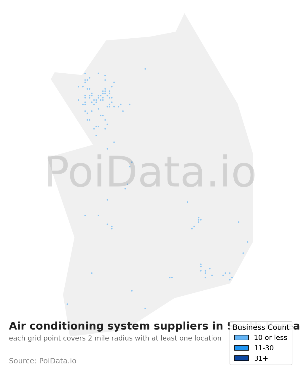 Air conditioning system supplier density map for South Korea