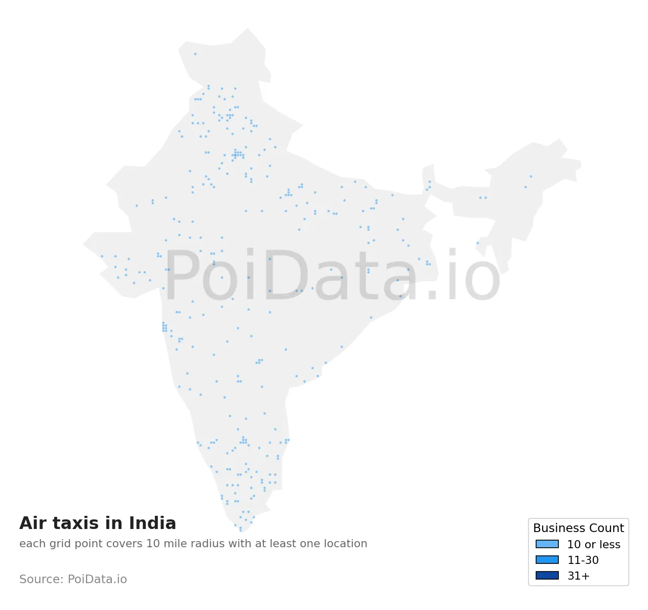 Air taxi density map for India