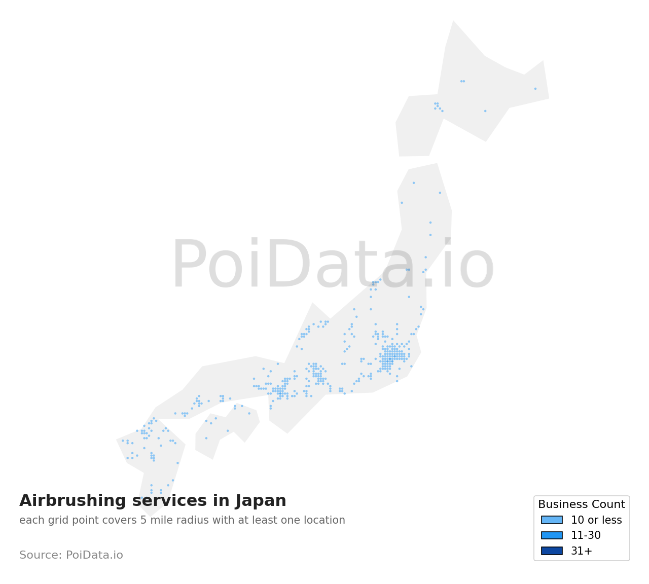 Airbrushing service density map for Osaka, Japan
