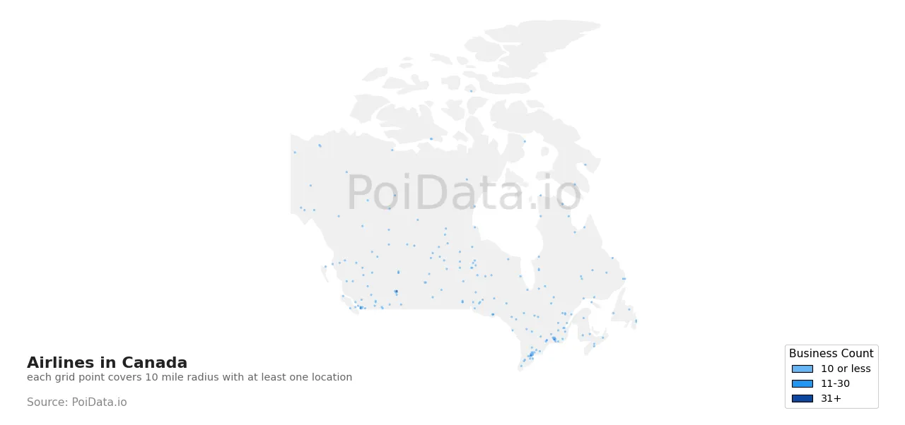 Airline density map for Canada