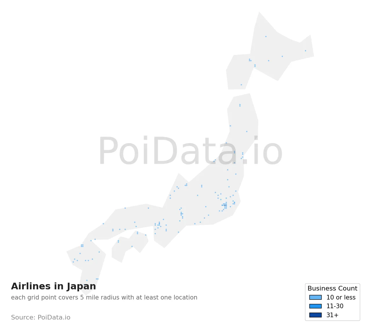 Airline density map for Japan