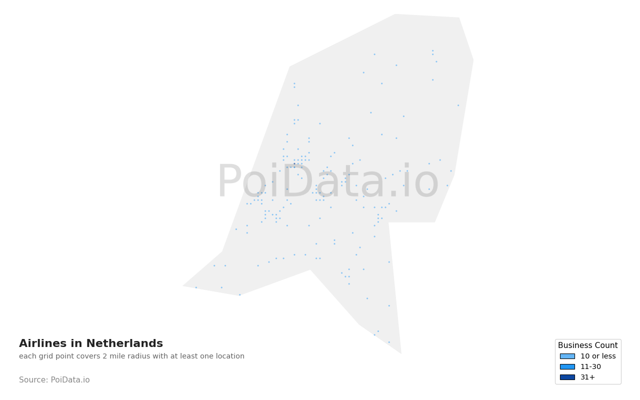 Airline density map for Netherlands