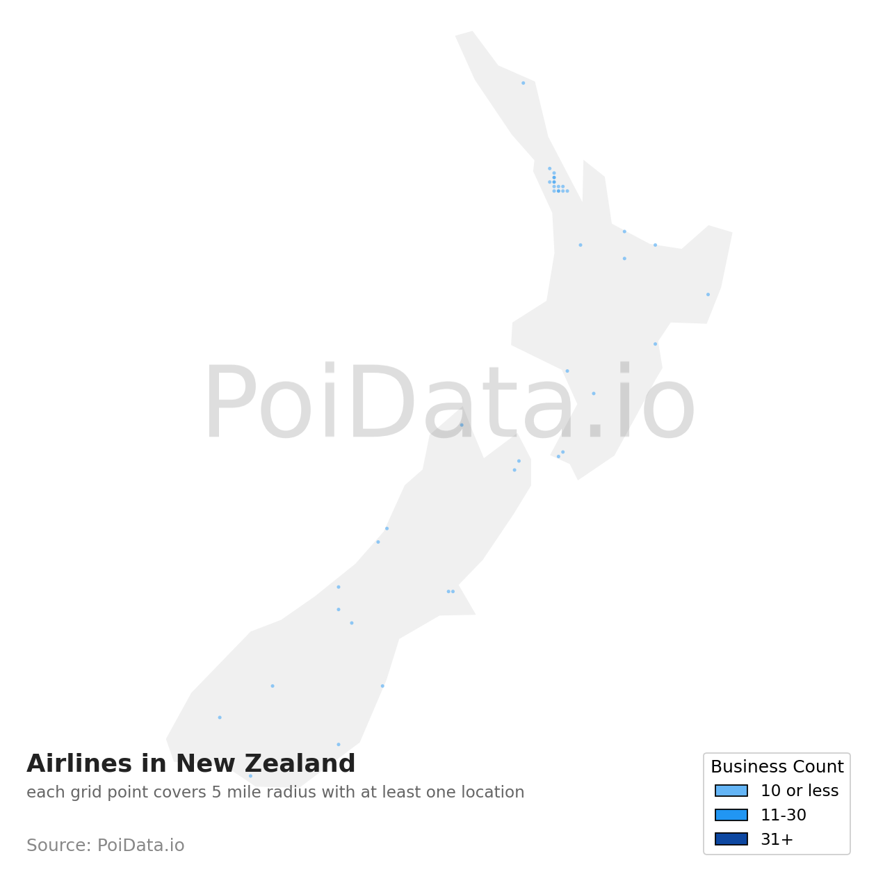 Airline density map for New Zealand