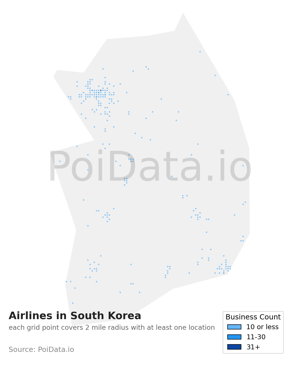 Airline density map for South Korea